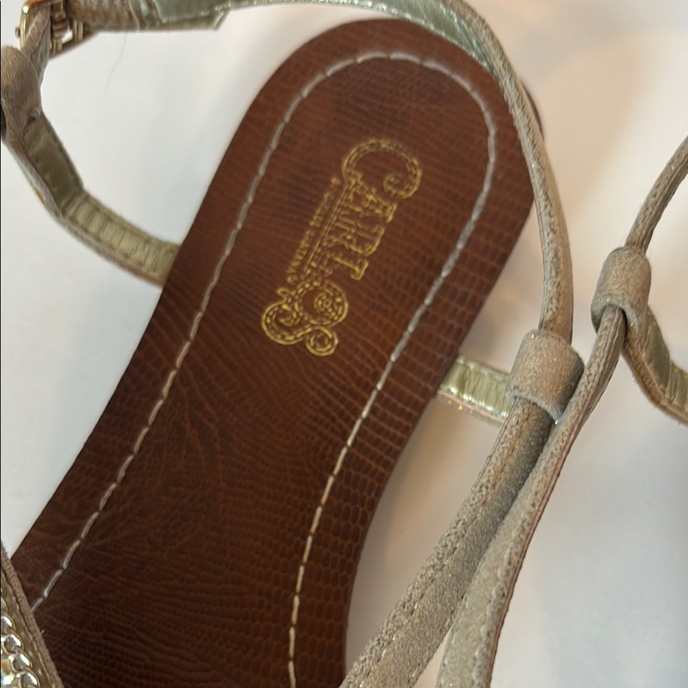 FINAL! Carlos by Carlos Santana Gold and Brown Sandals T-Strap Design - Picture 2 of 6